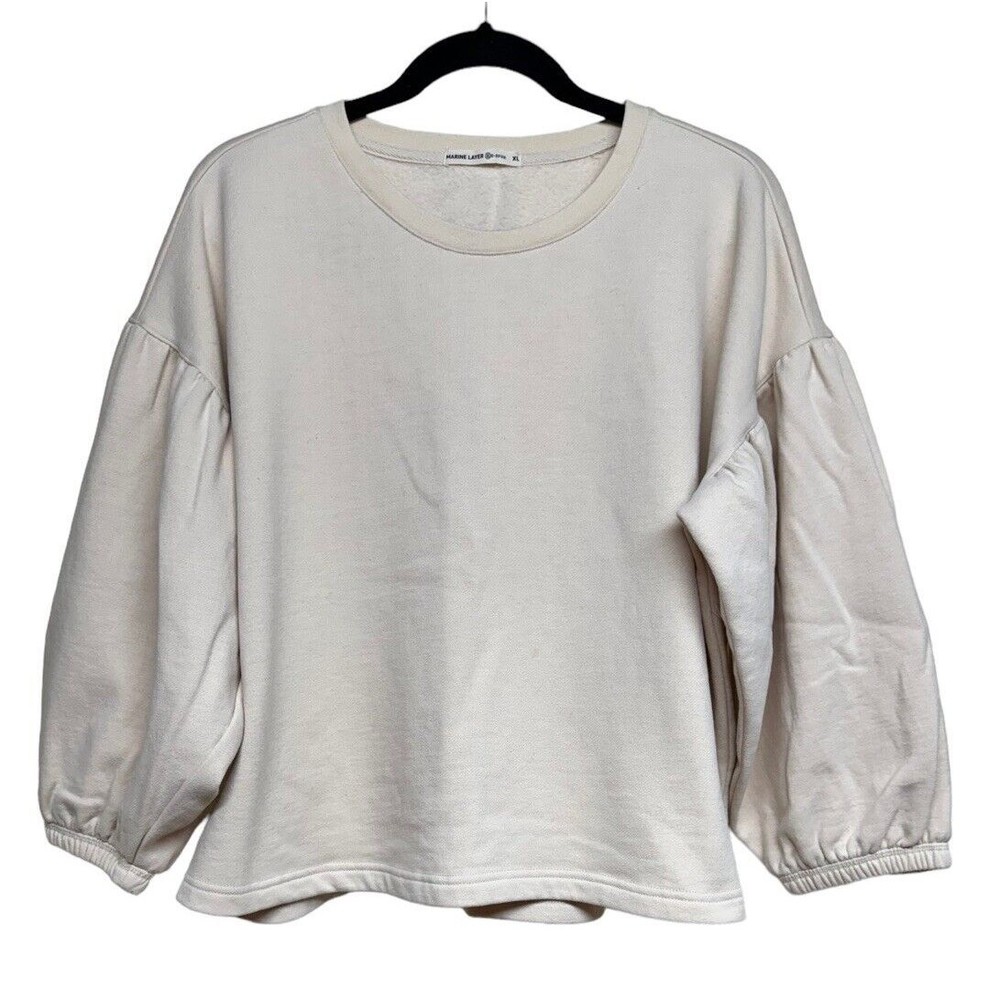 Marine Layer Jace Puff Sleeve Sweatshirt in Antique White Women’s Size XL